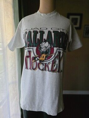 Vintage Quad City Mallards Hockey T-Shirt Heather Gray Size Medium 90s Graphic